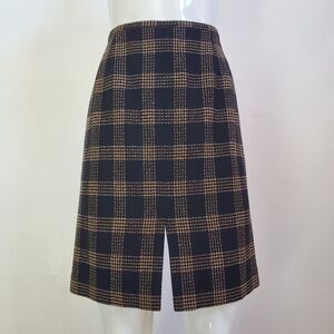 Vintage 90s Ann Taylor Black Tan Plaid Wool Skirt